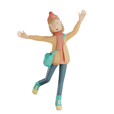Woman Jumping In Air 3D Illustration