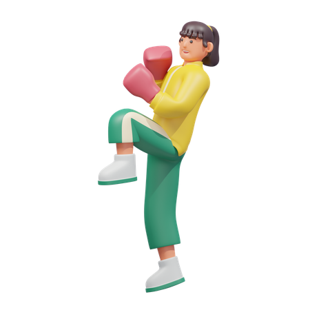 Woman Kickboxing  3D Illustration