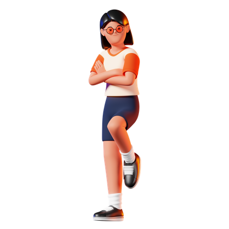 Woman Leaning Against The Wall Pose  3D Illustration