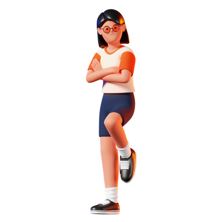 Woman Leaning Against The Wall Pose  3D Illustration