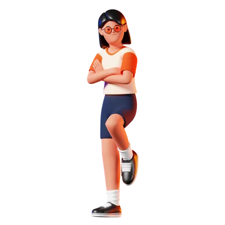 Woman Leaning Against The Wall Pose  3D Illustration
