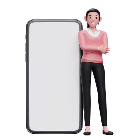 Woman leaning on phone  3D Illustration