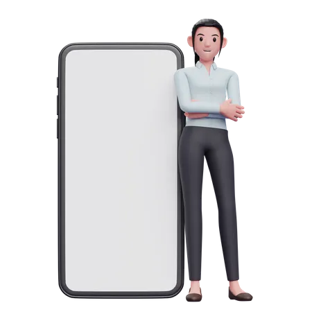 Woman leaning on phone  3D Illustration