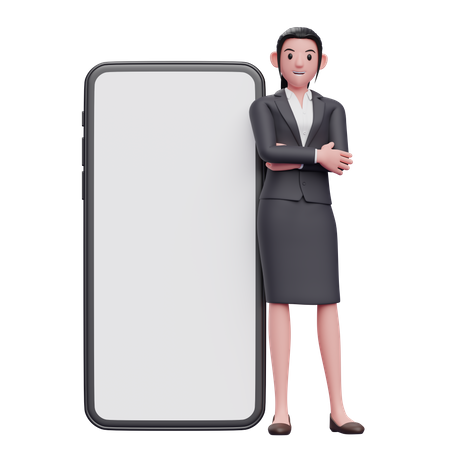 Woman leaning on phone  3D Illustration