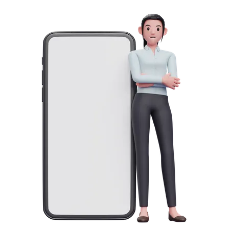 Woman leaning on phone 3D Illustration