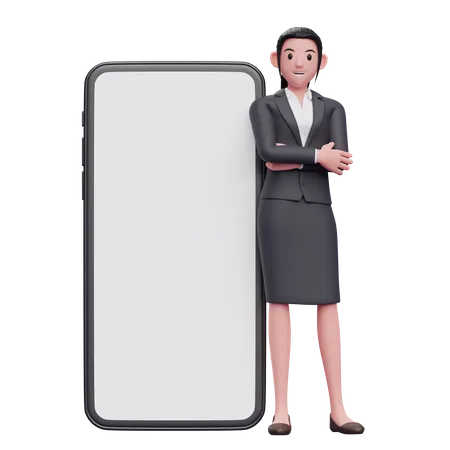 Woman leaning on phone 3D Illustration
