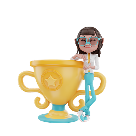 Woman leaning on the trophy  3D Icon