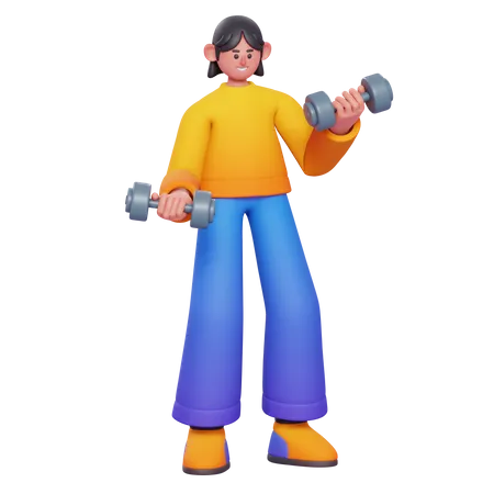 Woman Lifting Dumbbells  3D Illustration