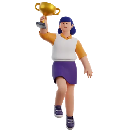 Woman Lifting Trophy  3D Icon