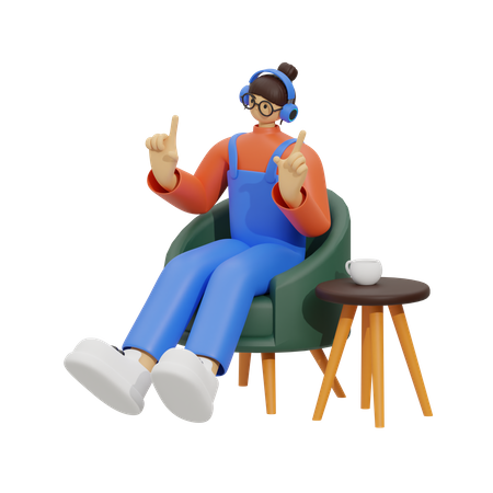 Woman listening song  3D Illustration