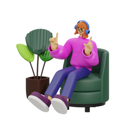 Woman listening song  3D Illustration