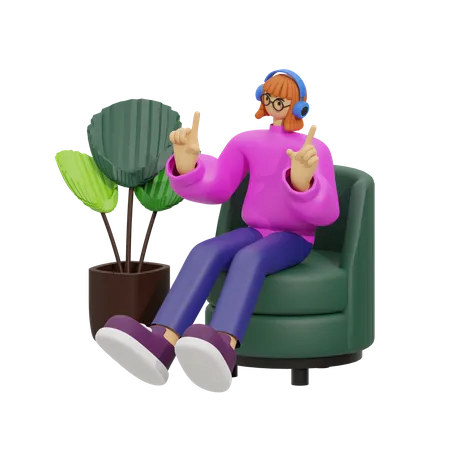 Woman listening song  3D Illustration