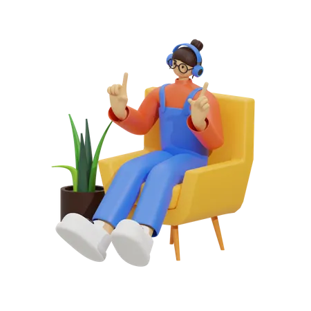 Woman listening song on sofa  3D Illustration