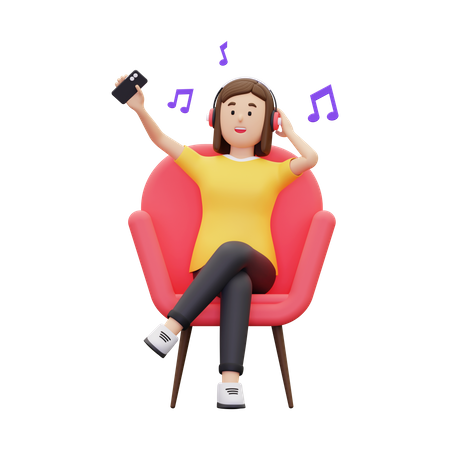Woman listening to music while sitting on armchair  3D Icon