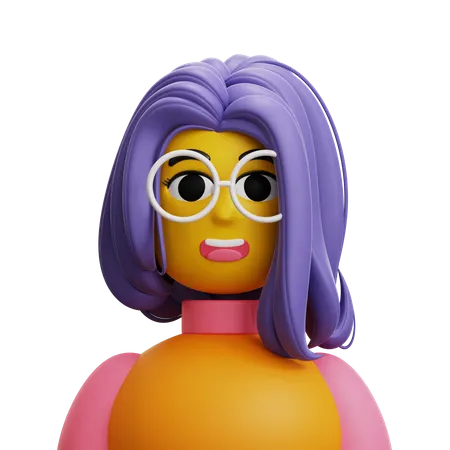 Woman Long Hair with Glasses  3D Icon