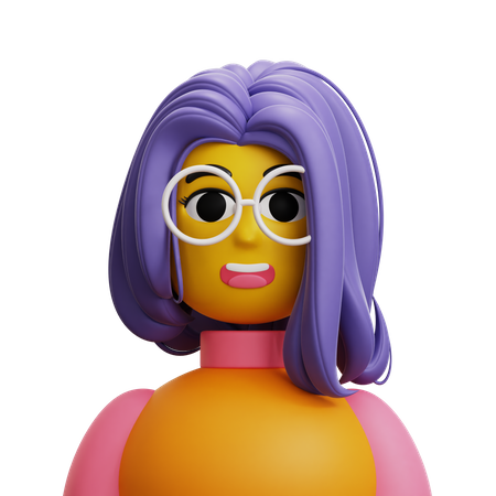 Woman Long Hair with Glasses  3D Icon