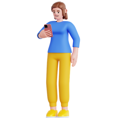 Woman Looking at Her phone  3D Illustration