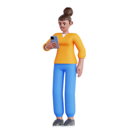 Woman Looking at Her phone  3D Illustration