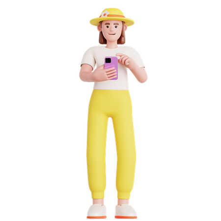 Woman Looking at Her phone  3D Illustration