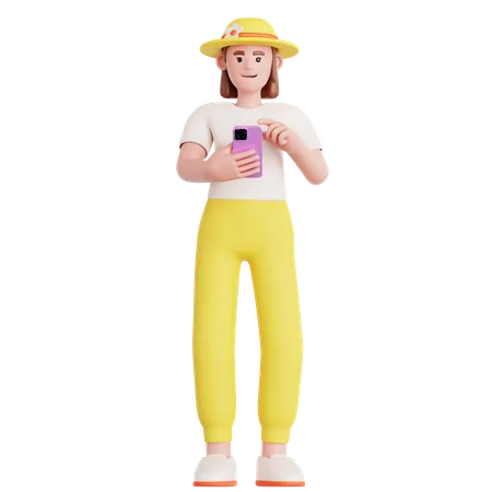 Woman Looking at Her phone  3D Illustration