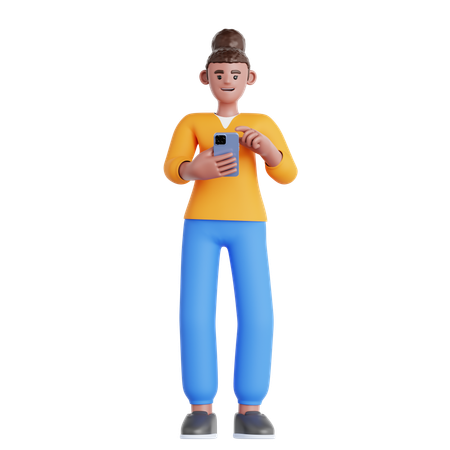 Woman Looking at His phone  3D Illustration