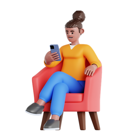 Woman Looking at Phone Sitting on Sofa  3D Illustration