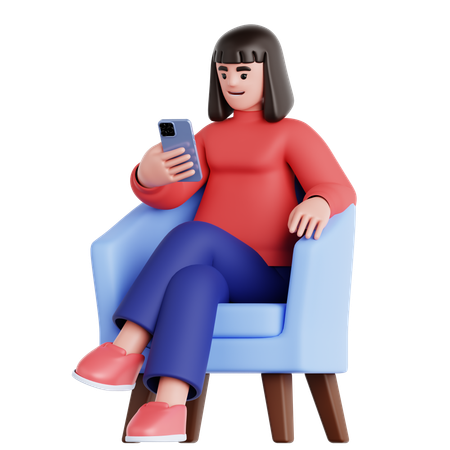 Woman Looking at Phone Sitting on Sofa  3D Illustration