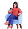 Woman Looking at Phone Sitting on Sofa