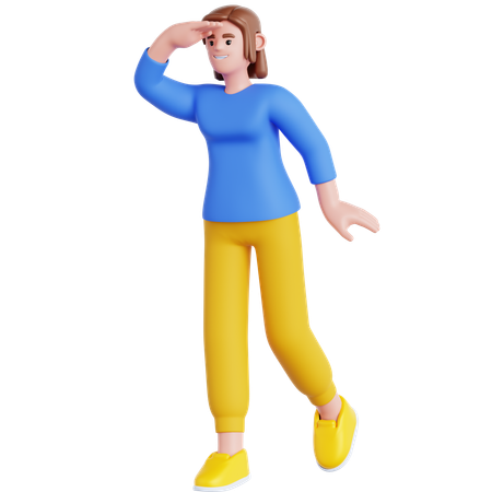 Woman Looking Far Away  3D Illustration