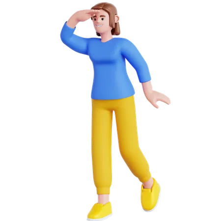 Woman Looking Far Away  3D Illustration