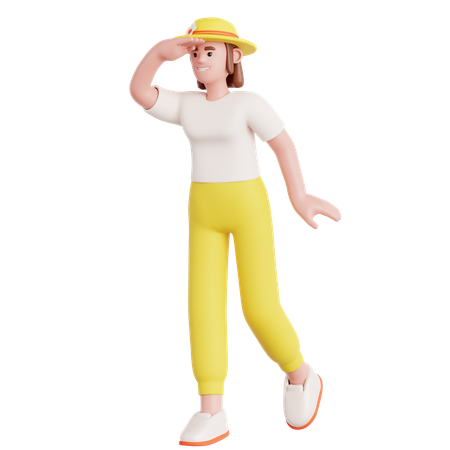 Woman Looking Far Away  3D Illustration