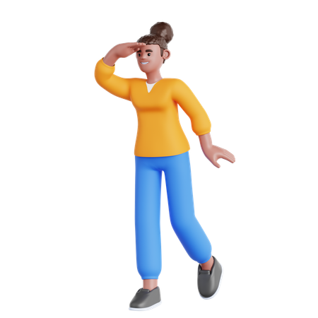 Woman Looking Far Away  3D Illustration