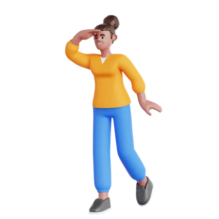 Woman Looking Far Away  3D Illustration