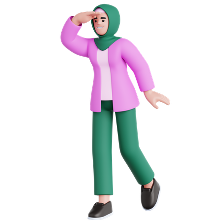 Woman Looking Far Away  3D Illustration