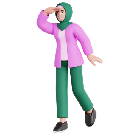 Woman Looking Far Away  3D Illustration