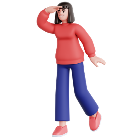 Woman Looking Far Away  3D Illustration