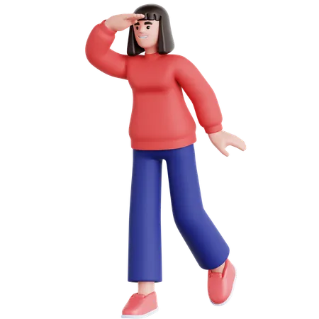 Woman Looking Far Away  3D Illustration