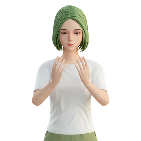 Woman looking to both hand  3D Illustration