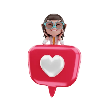 Woman looking up love 3D Illustration