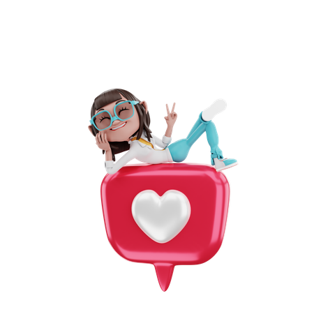 Woman lying on love notification  3D Icon