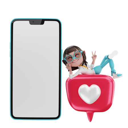 Woman lying on love with cellphone  3D Illustration