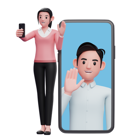 Woman making a video call with colleagues  3D Illustration