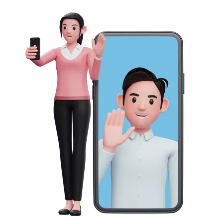 Woman making a video call with colleagues  3D Illustration