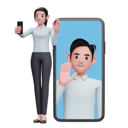 Woman making a video call with colleagues  3D Illustration