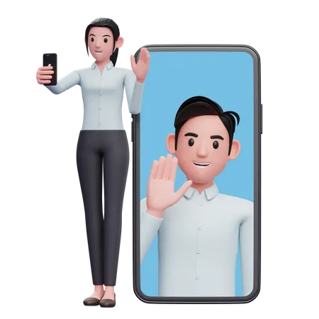 Woman making a video call with colleagues  3D Illustration