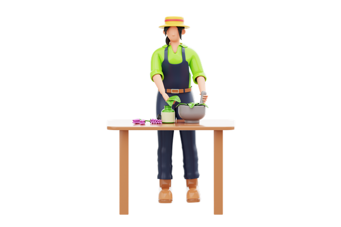 Woman Making Herbal Medicine From Plant  3D Icon