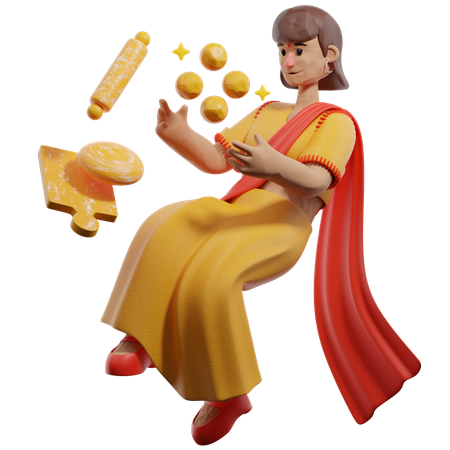 Woman Making Sweets And Snack  3D Illustration