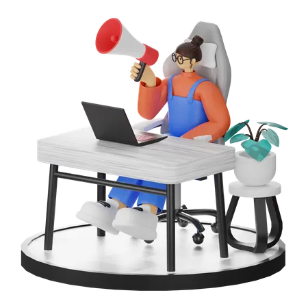 Woman Marketer holding megaphone  3D Illustration