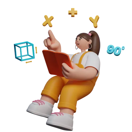 Woman Math Learning  3D Illustration