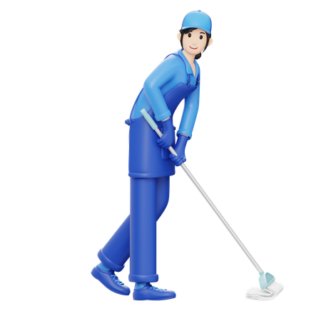 Woman Mopping Floor  3D Illustration